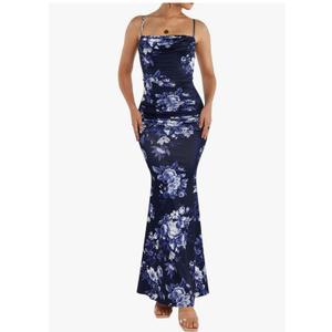 No Brand Women's Sleeveless Bodycon Corset Maxi Dress Spaghetti Strap Ruched Elegant Evening Wedding Guest Long Formal Dresses M