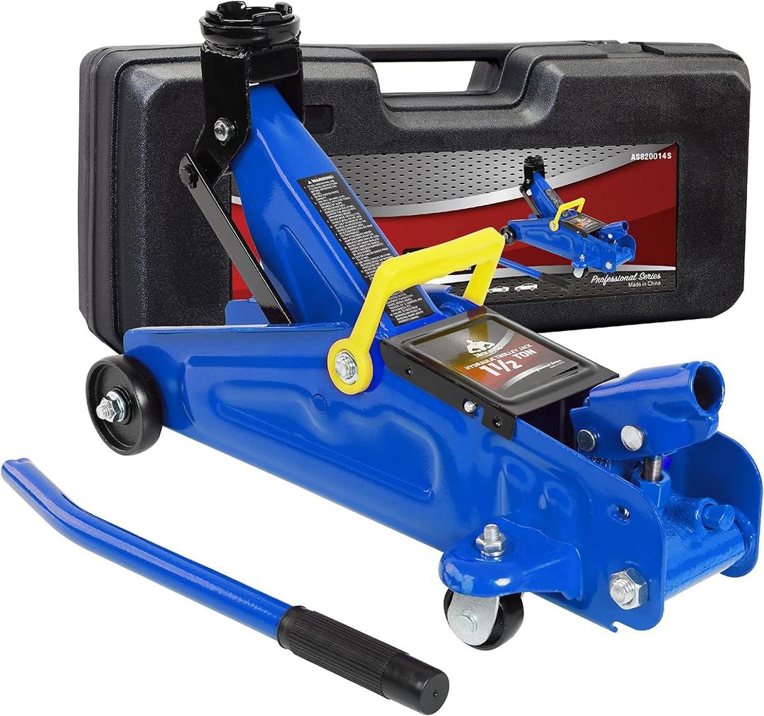 Floor Jack 1.5 Ton (3,300 LBs) Hydraulic Car Jack with Storage Case, Lifting Range from 5.31 Inch to 13.2 Inch, Fits Sedans Automotive (Blue)