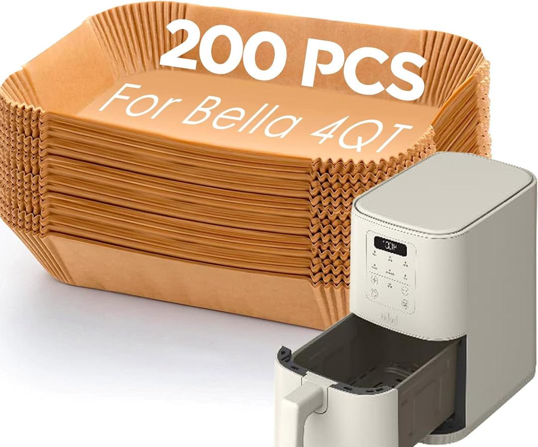 Air Fryer Liners for Bella, Rectangle Air Fryer Liners, Airfryer Liners for Ninja, Air Fryer Accessories 4qt, 200PCs Air Fryer Paper Liners for bella 4Qt Slim Air Fryer