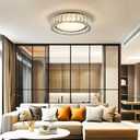 Crystal Dimmable Flush Mount Ceiling Light, Black Modern LED Close to Ceiling Light Fixture with 5CCT 2700K-6000K, Round kitchen Lighting for Bedroom, Laundry Room, Hallway, Living room (15in 36W)