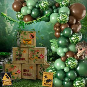 6 Pcs Dinosaur Party Decorations Kit | with 12x12x12 Inch Theme Boxes, Banner, Balloons, Vines for Dinosaur Birthday Decorations, Baby Shower, Table Centerpieces
