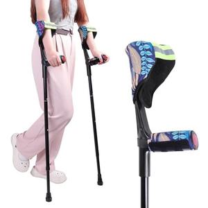 Forearm Crutches for Adults (1 Pair), Adjustable Arm Crutches, Crutch for Walking, Forearm Crutch Pads with Anti-Dorp Cuff, Elbow Cushion, Grip Cushion（Foliage）, for Broken Foot or Leg Injuries