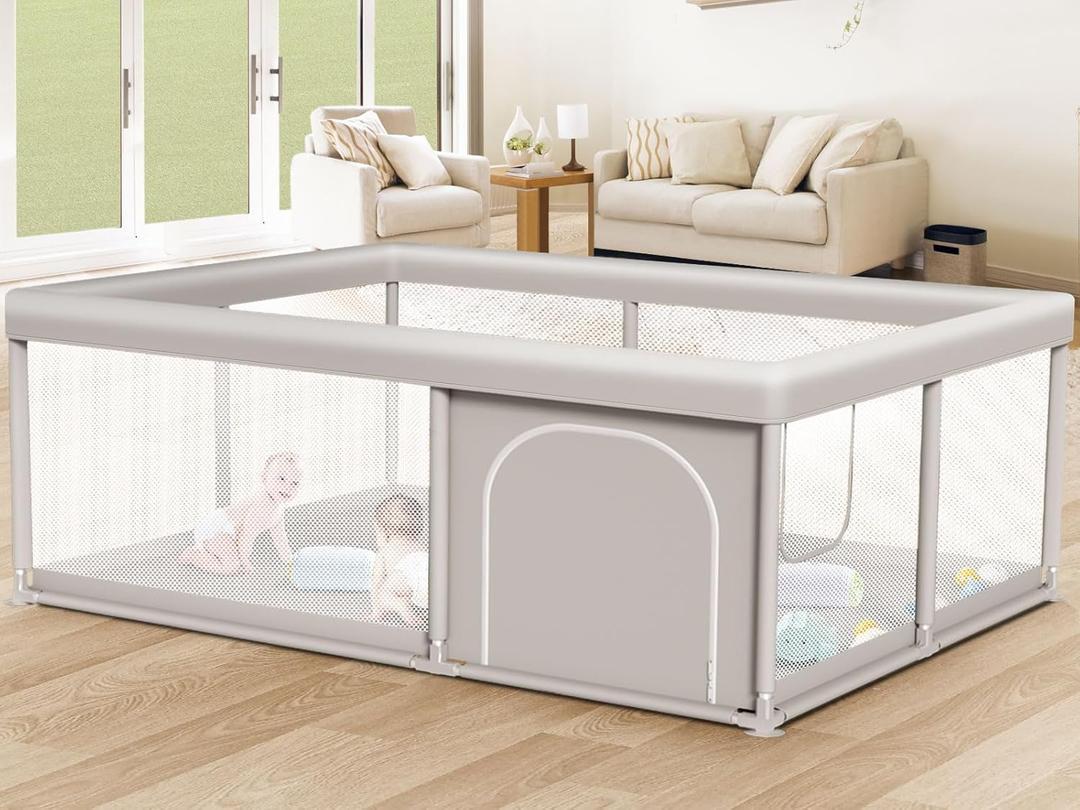 Large Baby Playpen 65x50 Inch, PlayPen for Babies and Toddlers, Sturdy Safety Play Yard for Indoor & Outdoor with Zipper Gate (Grey)