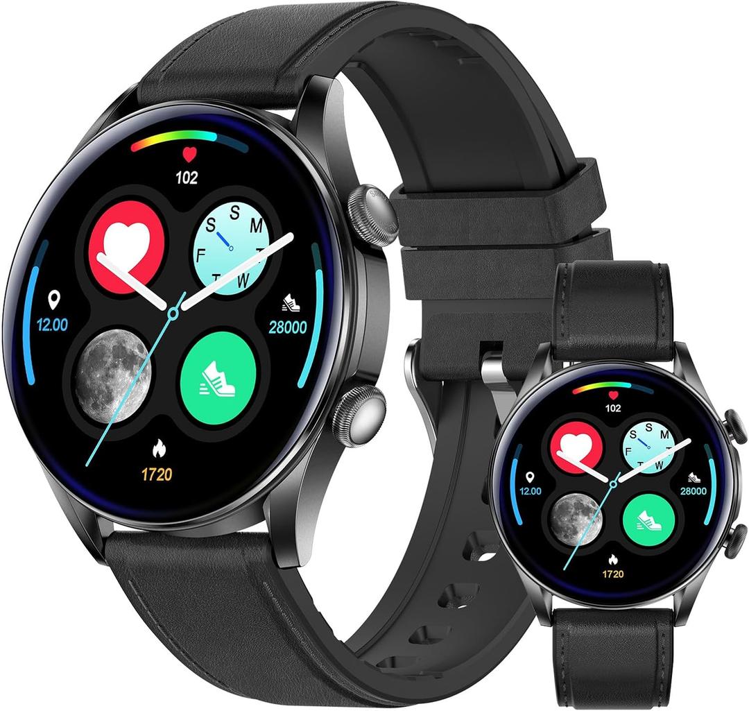 Smart Watch for Men Women, 1.39" Round GPS Watcher with 100+ Sports Modes, Blood Pressure/Heart Rate/Blood Oxygen/Sleep Monitor, IP67 Waterproof Smartwatch for Android iOS (Black)