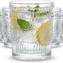 Kingrol 6 Pack SMALL 9 oz Drinking Glasses, Vintage Embossed Tumblers for Juice, Cocktails, Iced Tea