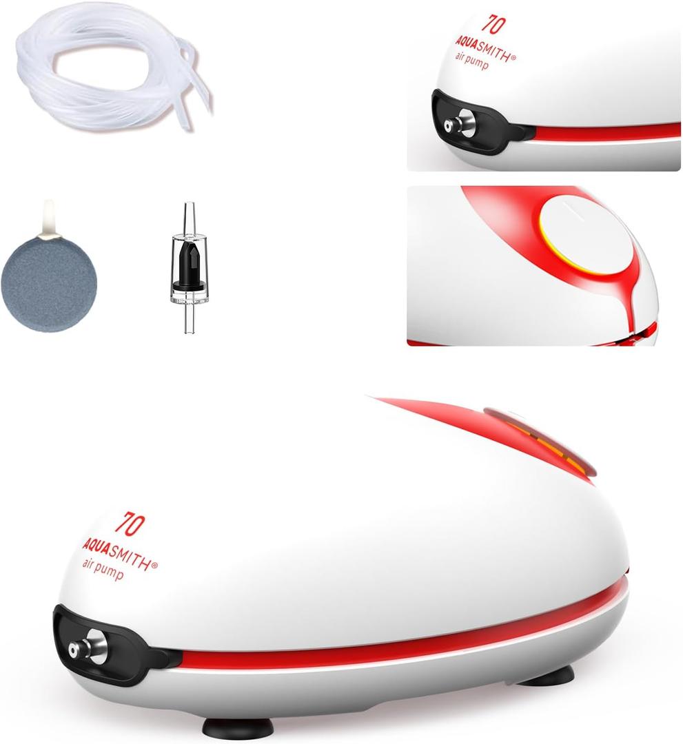 AQUASMITH 1w Ultra Quiet Aquarium Air Pump, Aquarium Aerator Adjustable Airflow, Single Hole Suitable for 20 to 40 GPH Fish Tank