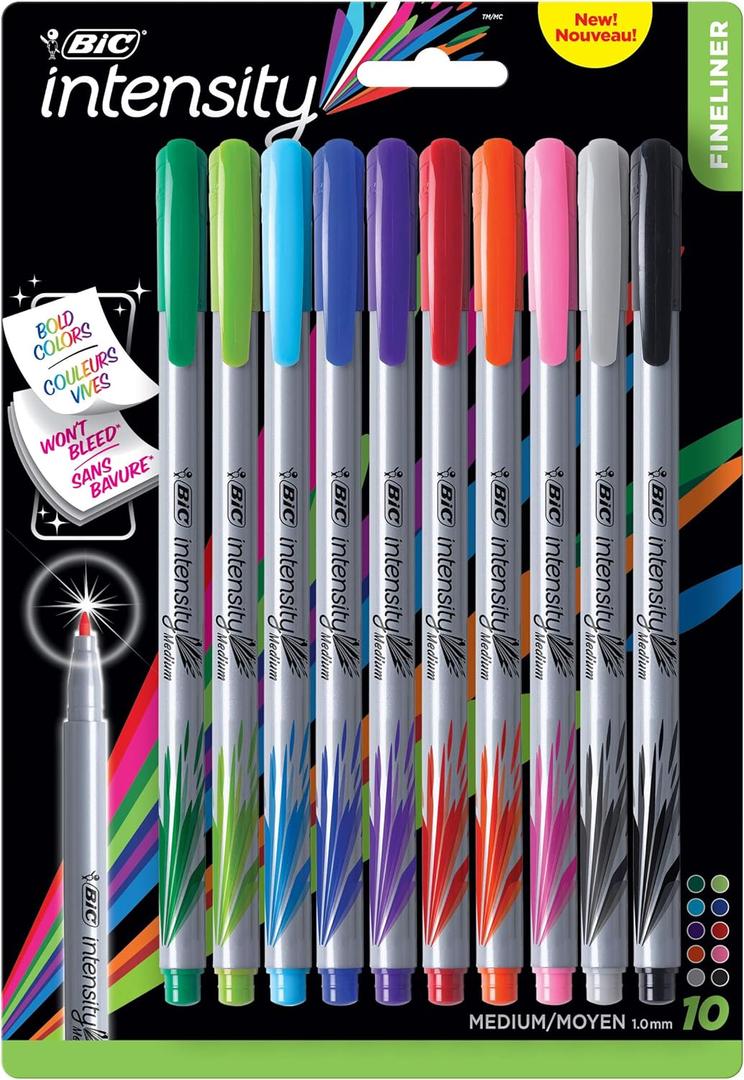 BIC Intensity Fineliner Marker Pens, Medium Point (0.7mm), Assorted Colors, Smooth Application, 10-Count BIC Intensity Fineliner Marker Pens, Medium Point (0.7mm), Assorted Colors, Smooth Application, 10-Count