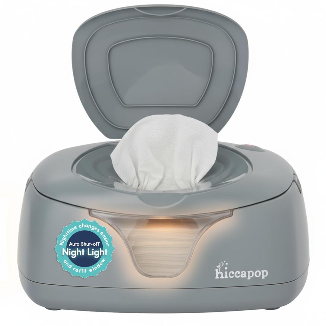 Hiccapop Baby Wipe Warmer and Baby Wet Wipes Dispenser | Baby Wipes Warmer for Babies | Diaper Wipe Warmer with Changing Light, Gray (Grey)