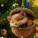 5PCS Forest Animal Acorn Ornaments Cozy Forest Christmas Ornaments, Woodland Creature Hanging Ornament, Pine Cone Animal Decoration, Acrylic Hanging Ornament Home Party Dcor (2D Flat)