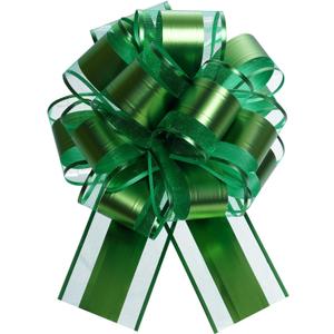 8 Pcs Green Pull Bows for Gift Wrapping, Large Christmas Bows for Presents, Gift Bows Pull String Bows for Wedding Holiday Valentine's Day Gift Box Baskets Decoration (Green)