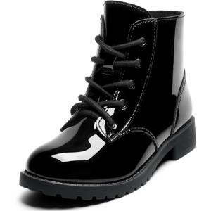 Girls Ankle Boots Lace Up Side Zipper Combat Shoes for Kid, Size: 11 Little Kid (Black)