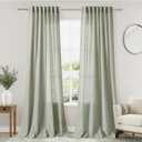 2 Panels Set Sage Green Linen Curtains 126 Inches Long for Living Room Extra Long Back Tab Curtain Neutral Farmhouse Light Filtering Semi Sheer Linen Drapes Ceiling to Floor for Large Window 52x126