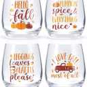 Nefelibata Fall Wine Glass Fall Cups Hello Fall Fall Leaves Pumpkin Spice Stemless Wine Glass Tumbler for Table Decor Wedding Birthday Thanksgiving Gift Ideas 12oz Set of 4