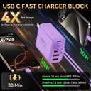 USB C Fast Charger Block, iPhone Charger Fast Charging Blocks 65W Multi Port Charger 6-Ports PD & QC Charging Cube Brick Power Adapter Type C Wall Chargers for iPhone 17/16/15/14/13/12 Pro Max, iPad