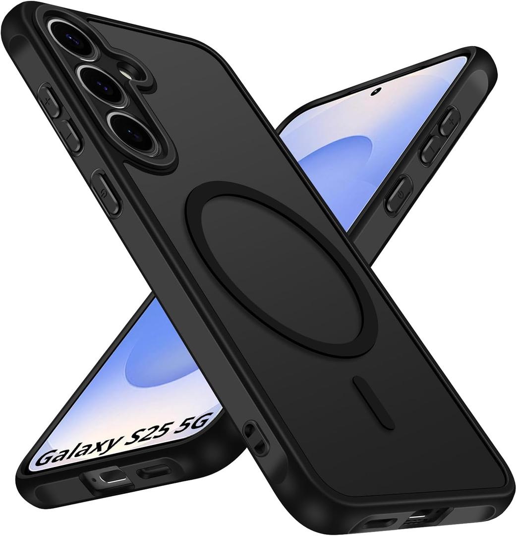 ivoler Magnetic Case for Samsung Galaxy S25 5G 6.2 [Compatible with Magsafe] [15 FT Military Grade Protection] Magnetic Charger Case Bumper for S25, Frosted Translucent Back Phone Cover- Matte Black