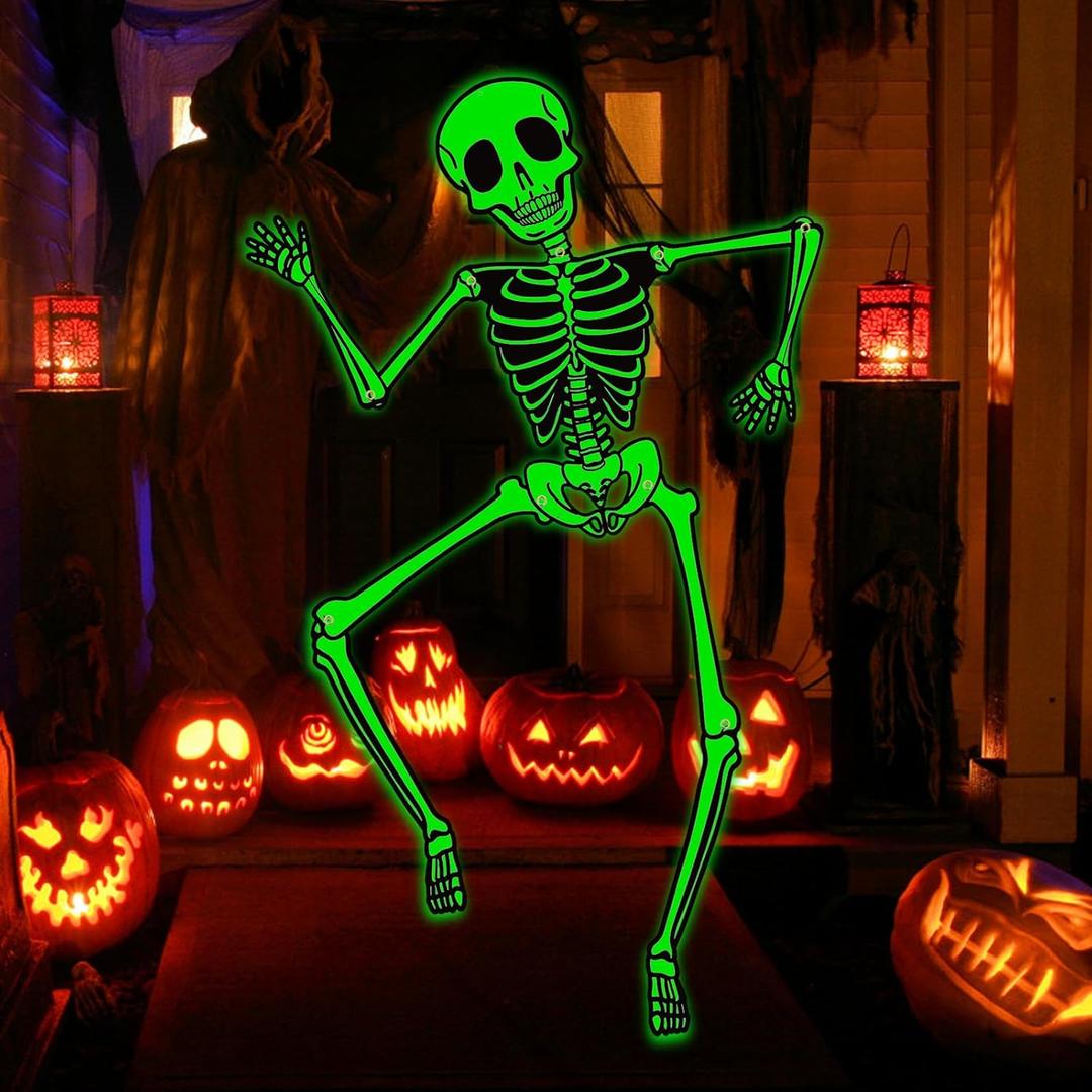 KALEFO Halloween Door Decorations Glow in The Dark Skeleton Party Supplies Skull Hanging Ornaments Outdoor Yard Garden Sign Hanging Decor