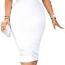 qfmqkpi Women Elegant Pearls Deep V Neck Wrap Bodycon Dress Back Zipper Pencil Midi Dress (Large, White)
