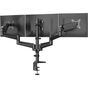 HUANUO Triple Monitor Mount for 17 to 32 inch Screens, Adjustment Gaming Triple Monitor Stand with Swivel, Tilt, Rotation, Clamp & Grommet Kit (Black)