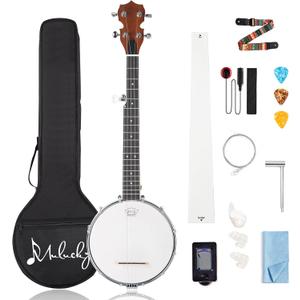 5 String Banjo Mini - Mulucky 26 Inch Travel Banjo Sapele Body Closed Solid Back Beginner Kit With Gig Bag Picks Strings Strap - B806