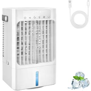 Portable Air Conditioner Fan, Mini Evaporative Air Cooling Fan with 3 Speeds & 1-8H Timer, Air Cooler Fan with 7 Colors LED Light and 3 mist,Portatil for Bedroom Office Desk-900ml