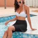 WOWENY Women's Swim Skirts Swimsuit High Waist Swimming Skorts with Shorts Bikini Bottoms with Pocket Bathing Suit Bottoms (Black, XXL)