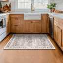 Washable Neutral Farmhouse Large Entryway Rug, 3x5 Area Rugs for Kitchen, Bedroom, Laundry Room, Nursery Room, Boho Vintage Floral Non-Slip Throw Rug Low Pile Stain Resistant (3x5 Beige/Latte)