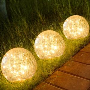 Outdoor Waterproof IP65 Solar Globe Lights, Led Solar Light Balls for Lawn Garden Patio Table Art Decoration, Yard Landscape Illuminated Cracked Glass Sphere Gazing Ball Lights, Round Ornaments Orbs (5 inch (1 PCs), Warm White)