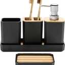 FEILANDUO Bathroom Accessories Set,5 Pcs Bathroom Accessory Gift Set, Soap Dispenser, Soap Dish, Toothbrush Holder, Toothbrush Cup, Vanity Tray, Boho, Modern Bathroom Decor (Black)