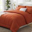 CozyLux Queen Comforter Set Terracotta, 7 Pieces Bed in a Bag, Burnt Orange Fall Comforter Queen Size, All Season Bedding Sets with Stitch Quilted Comforter, Flat Sheet, Fitted Sheet, Pillowcases