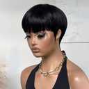 Short Wigs Pixie Cut Wig for black women Human Hair Natural Black Straight Human Hair Wig with Bangs Short layered Wave Glueless No lace front full machine made Bob Wig