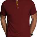 Men's Henley Shirts Short Sleeve Button T-Shirts Casual Summer Classic Pocket Tee Top (Red, M)