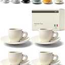 KIVY 3 oz Espresso cups set of 4 - Thick walled stoneware espresso cup set - Italian style espresso cups and saucers - Demitasse cups set of 4 - Small coffee mugs - Demitasse cups and saucers sets