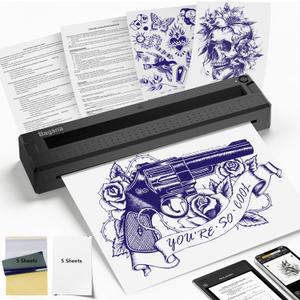 Bagana Tattoo Stencil Printer, 2-in-1 Wireless Bluetooth Thermal Printer for Tattoo Stencils & Documents, Portable Temporary Tattoo Transfer Machine Kit for Tattoo Artist & Beginner, Black