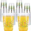 100Pcs Wildflower Plastic Cups 16 oz Pink Floral Butterfly Theme Disposable Plastic Cups with Spring Summer Flower for Spring Birthday Wedding Baby Bridal Party Supplies Beverage Drinking