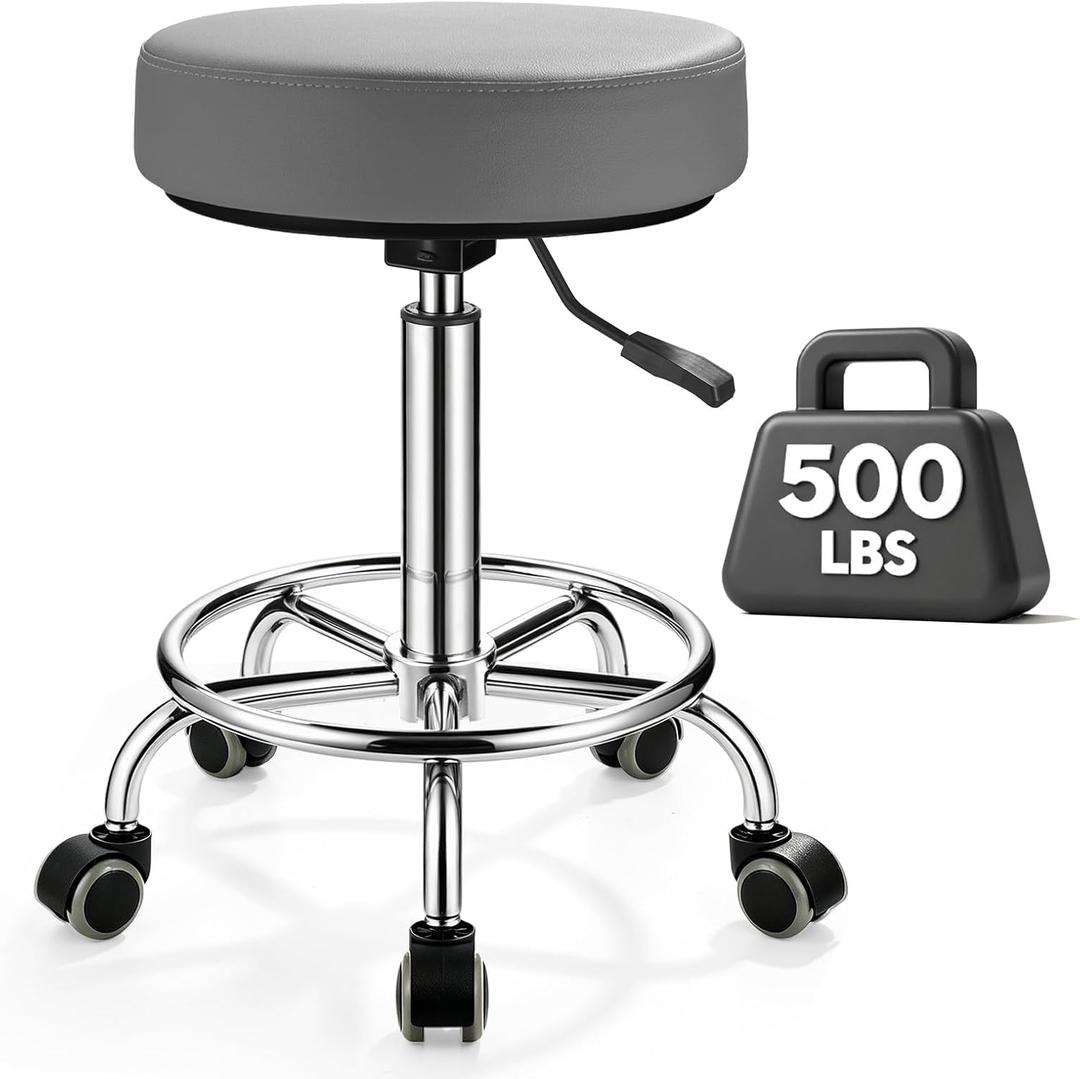 500lb Heavy Duty Rolling Stool with Wheels, Adjustable Drafting Stool