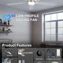 52'' Flush Mount Ceiling Fan with Lights, Silver Low Profile Ceiling Fan for Low Ceilings, Quiet Modern Ceiling Fan for Living Room Bedroom, App & Remote Control