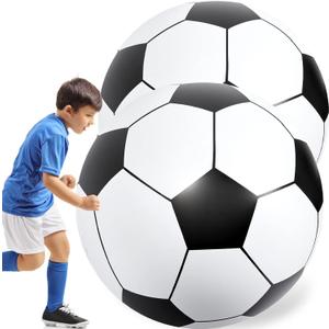 Lewtemi 2 Pcs 40 Inch Giant Inflatable Soccer Ball Large Huge Beach Balloons Oversized Football Sport Birthday Party Decoration Favor Gift Pool Supplies for Outdoor Game Summer Activity (Black)