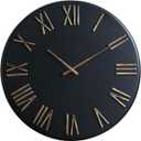 Large Modern Wall Clock - 24 inch, Contemporary Simple, Matte Black, Distressed Gold Roman Numerals, Metal Face, Battery Operated, Minimalist Decorative Wall Clock for Living Room, Entryway, Kitchen