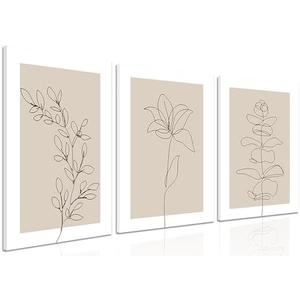 MANPPOP Neutral Botanical Canvas Wall Art Set of 3, Beige Line Flower Minimalist Plant Poster Prints, Abstract Boho Floral Artwork Wall Decor Paintings for Bathroom Bedroom Living Room 16X24 In