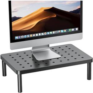 WiseBegan Monitor Stand for Desk - Ergonomic Monitor Riser, Laptop Stand with Non-Slip Pads, Sturdy & Stable Computer Stand with Cooling Holes, Desk Organizer for Laptop, Printer, 14.1''×9.4''×3.9''
