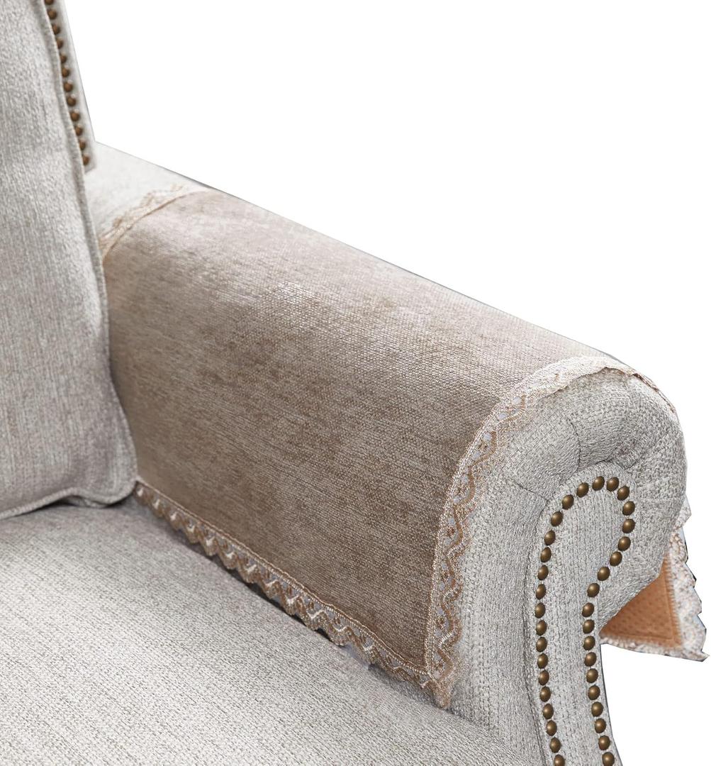 MINJIATEX Couch arm Covers,Non-Slip lace Sofa arm Cover Set of 2 Washable Sofa armrests Covers for Living Room Recliner Chair arm Cover Protectors for Leather Sofa armrest slipcover (Tea Mouse Color)