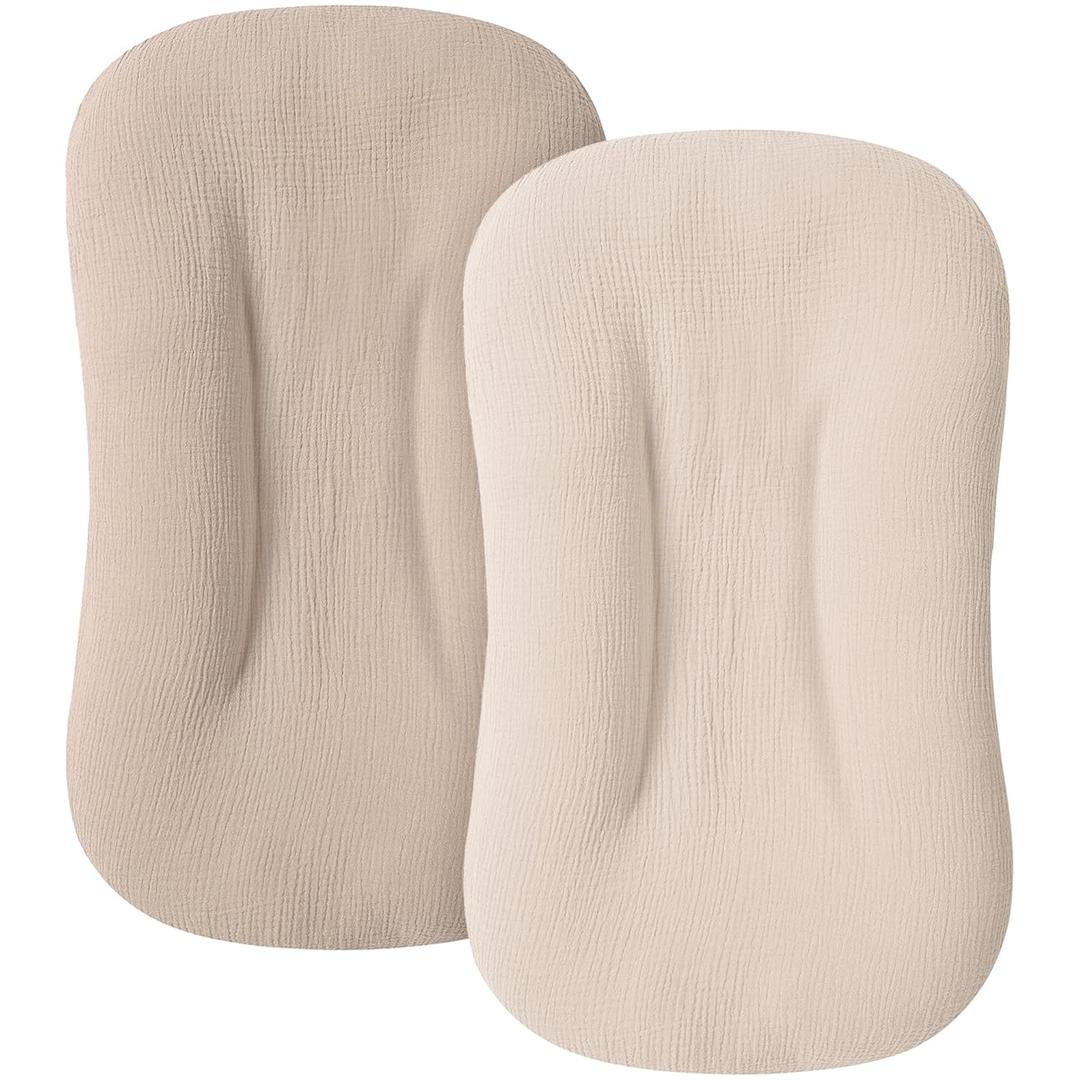 Muslin Baby Cover for Newborn, Soft and Breathable 100% Cotton Lounger Slipcover Neutral, Pack of 2 (Clay)