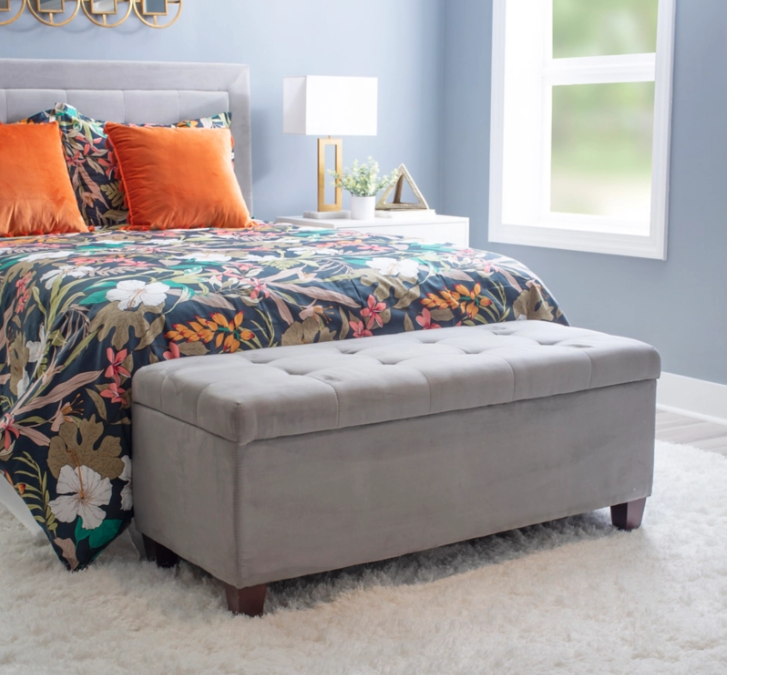 Chilihom Ottoman Bench with Storage for Living Room，Large Upholstered Ottoman Foot Rest with Seating for Bedroom End of Bed，Entryway Shoe Bench，Linen Light Grey