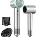 Hair Dryer - 150000 RPM High-Speed Brushless Motor Negative Ionic Blow Dryer for Fast Drying, Low Noise Thermo-Control Hair Dryer with Diffuser and Nozzle, Silvery