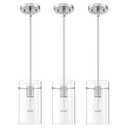 Modern Farmhouse Kitchen Island Hanging Pendant Light Fixture, Clear Glass Chandelier Shade for Over Sink Dining Room Bedside Hallway (5.5" Glass Brushed Nickel Rod, 3 Pack)