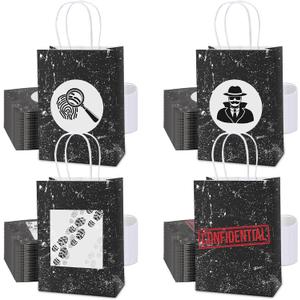 Fulmoon 48 Pcs Top Secret Spy Party Favor Gift Bags 8.3 x 5.9 x 3.1 Inch Paper Detective Candy Bags with Handle Goodie Treat Bag for Murder Party Decorations Escape Room Supplies