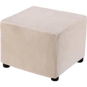 uxcell Stretch Foot Stool Cover Square Footrest Slipcover with Elastic Footstool Protector for Living Room Bedroom Fit Length 68.6-81.3cm/27-32inch, Beige