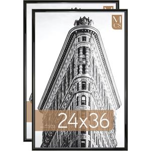 MCS Trendsetter 24x36 Poster Frame Black High-Gloss, Vertical & Horizontal Wall Hanging Large Picture Frame for Photos, Posters & Art Prints (2-Pack)