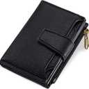 Small Wallet Women RFID Blocking Soft Leather Bifold Compact Card Holder Wallet for Women with Zipper Coin Pocket 4 ID Window (Black)