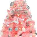 HMASYO Small Christmas Tree with Lights and Ornaments, 22 Inch Pink Tabletop Mini Christmas Tree with Light, Star Topper, DIY Artificial Table Top Xmas Tree for Holiday Indoor Home Decoration